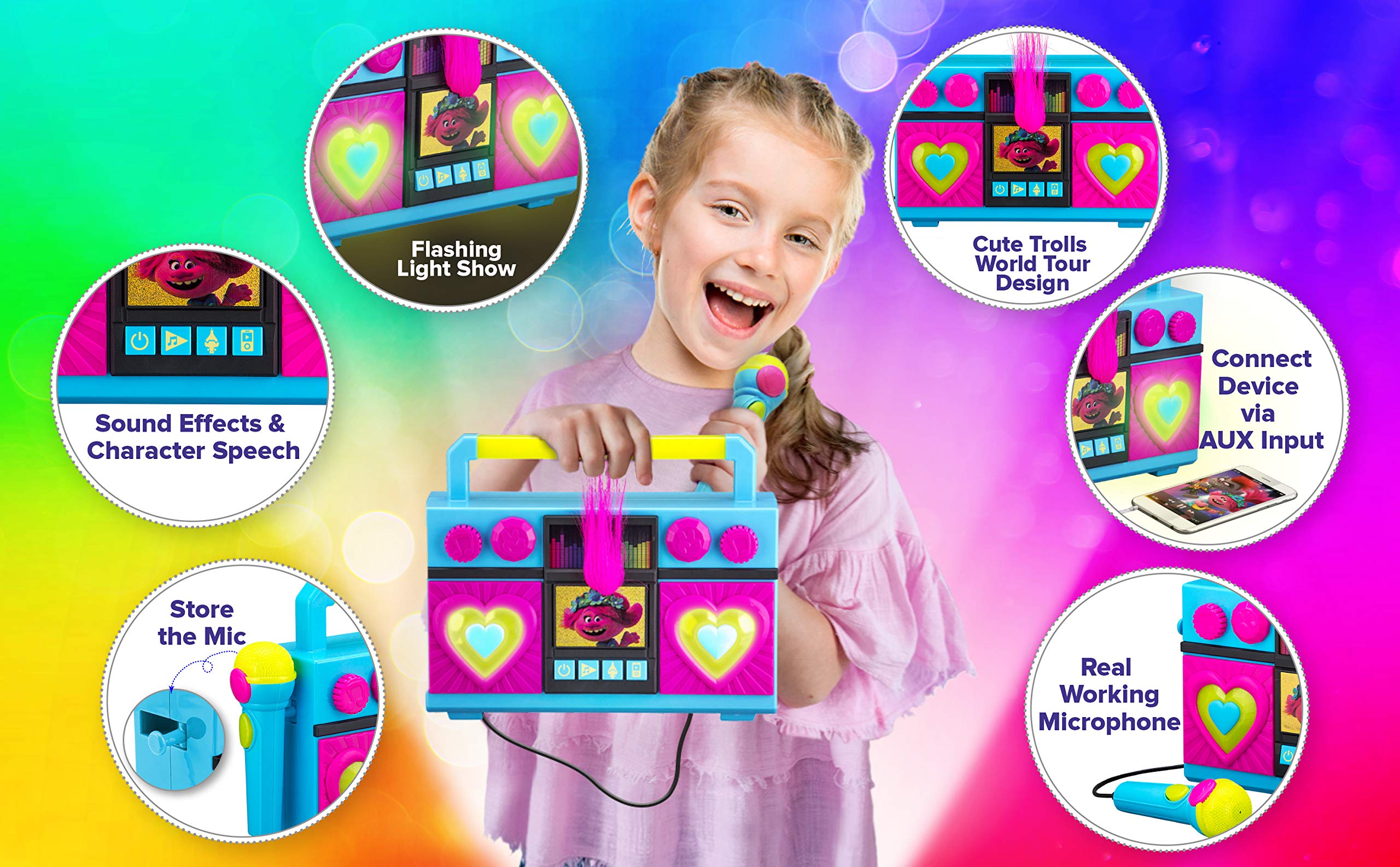 Trolls World Tour Sing-Along Karaoke Boombox for Music Fun